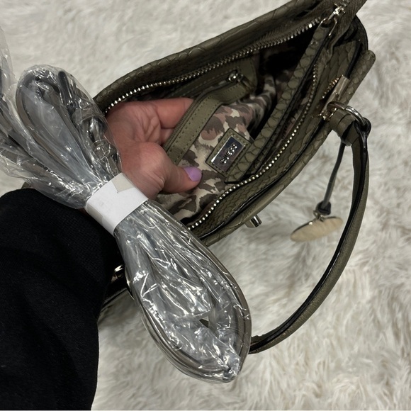 Guess Georgie satchel Olive green with Crossbody Strap Snake Skin Print - Picture 13 of 16